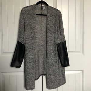 Leather sleeved cardigan